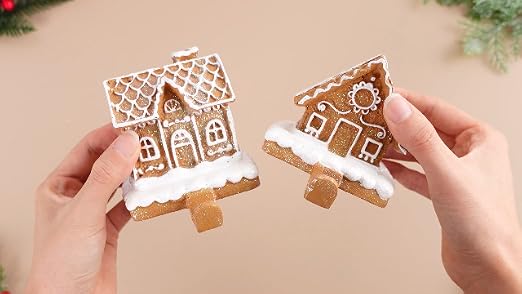 4 Pack Christmas Gingerbread House Stocking Holders for Mantle