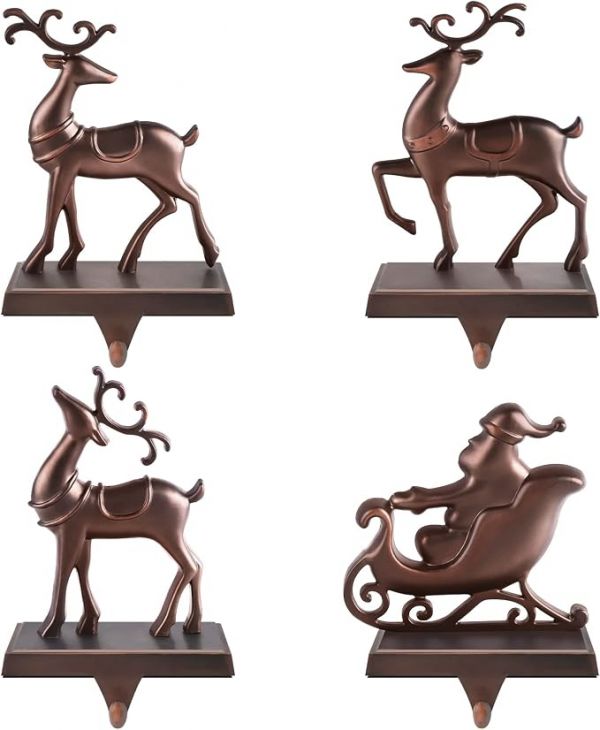 MCEAST Set of 4 Christmas Stocking Holders, Metal Christmas Hanging Hooks