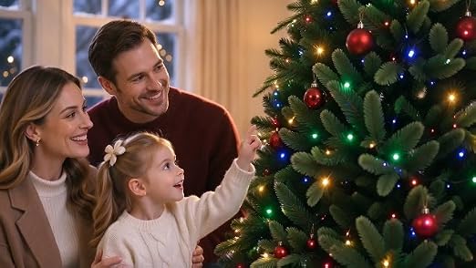 7.5 Ft Pre-Lit Christmas Tree with Light 2-Color, Wide Body PE+PVC