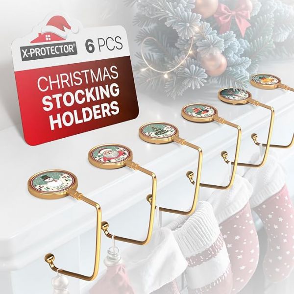 X-Protector Stocking Holders for Mantle - 6 PCS Non-Slip Stocking Holders