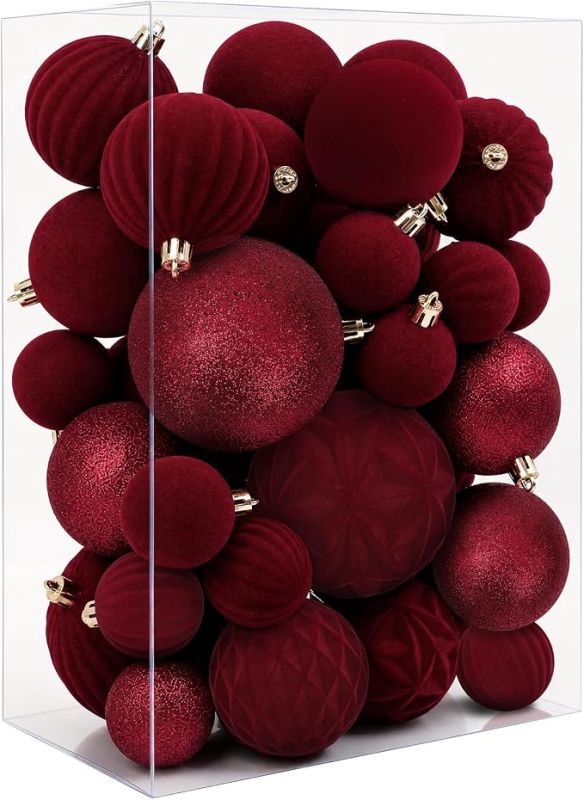 40pcs  Burgundy Velvet Christmas Ball Ornaments , Red Velvet Ornaments