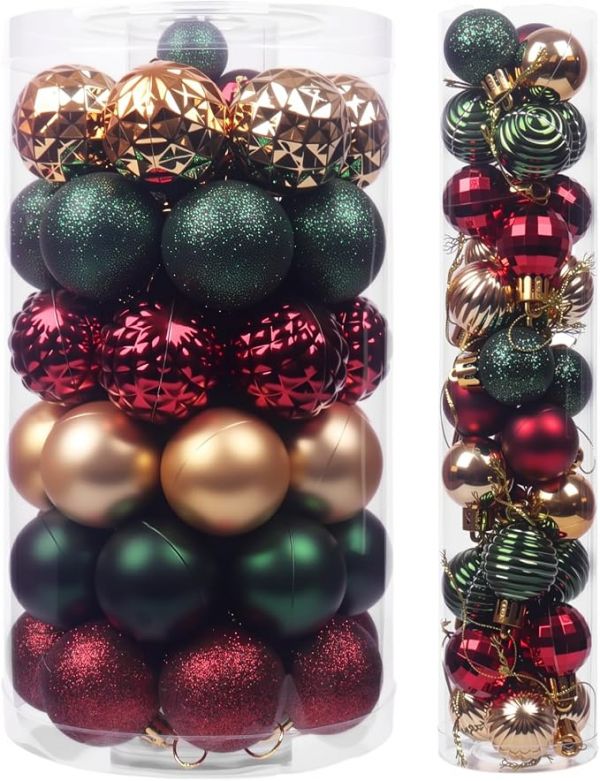 75ct Red Green Gold Christmas Ornament Set, Shatterproof Small Christmas Tree Ornaments, Burgundy Christmas Ornaments Ball, Bluk Christmas Decorations for Xmas Holiday Home Decor (42ct 2" & 33ct 1.2")