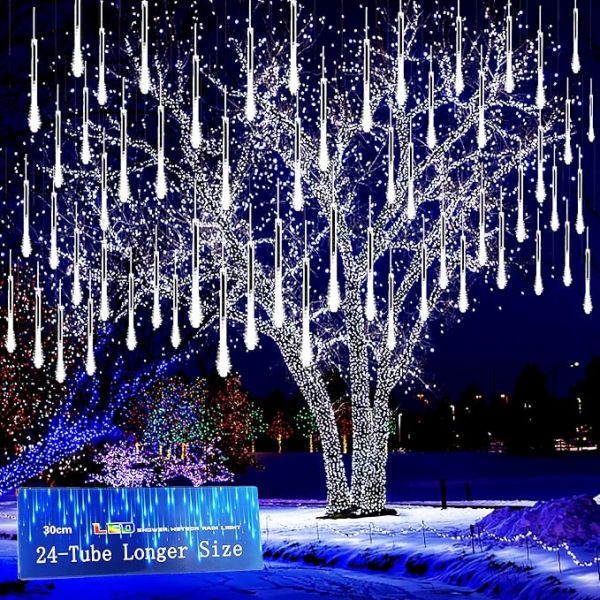 Christmas Lights Outdoor, 24 Tubes Meteor Shower Lights for Xmas Decoration
