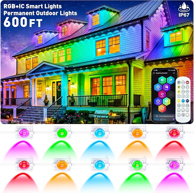 600FT Permanent Outdoor Lights RGB+IC Lights for House