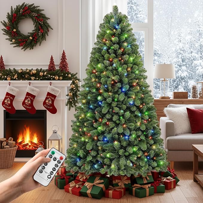 6ft Pre-Lit Christmas Tree with Remote Control & Foot Switch
