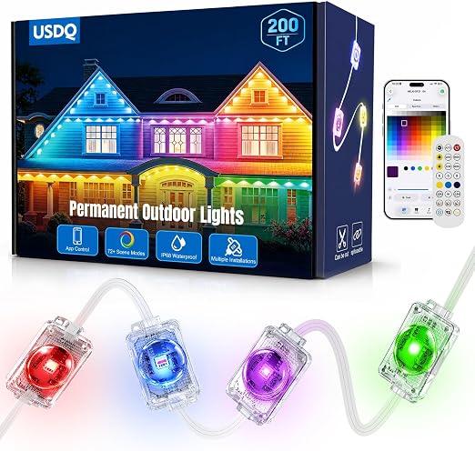 Permanent Outdoor Lights, 200ft RGBWW Smart LED Eaves Lights