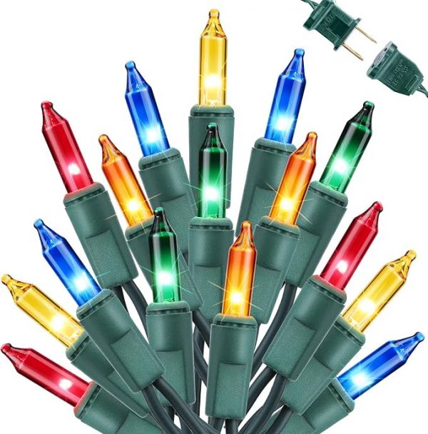 Toodour Multicolor Christmas Lights, 12.5ft 50 Count Incandescent Christmas String Lights, UL Certified Connectable Green Wire Xmas Lights for Tree, Holiday, Party, New Year, Indoor Xmas Decorations