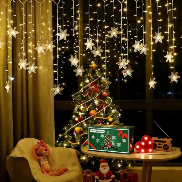 Snowflake LED Curtain Lights, Plug-in 19Ft/6M 96 LEDs Fairy String Lights