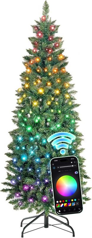 4.5ft Prelit Pencil Christmas Tree, RGBW Lights, App Control