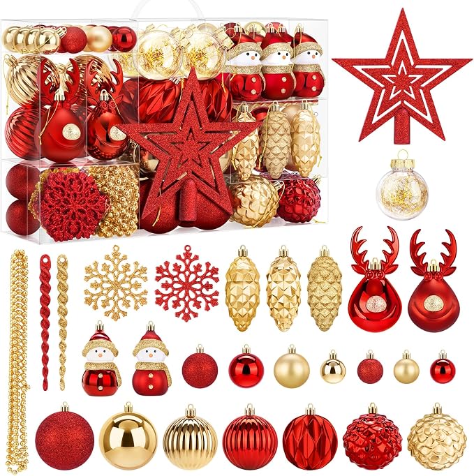 SOLEDI 132pcs Christmas Tree Ornaments Set, 2026 Christmas Tree Decorations