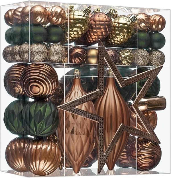 JORNOY 128-Pack Christmas Tree Ornaments Set, Classic Shatterproof Christmas Ball Ornaments Decorations - Plastic Hanging Baubles Bulk Decorative for Xmas Tree Decor Holiday Party, Earth Tone