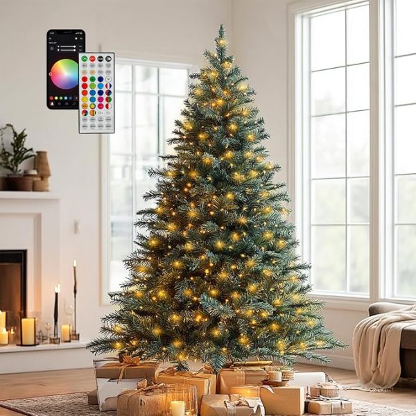 6FT Smart Pre-Lit Artificial Christmas Tree, 946 Branch 300 LED Christmas Trees with Lights Remote & App &Timer, RGB Color Changing Xmas Tree for Indoor Decorations, Foldable Stand
