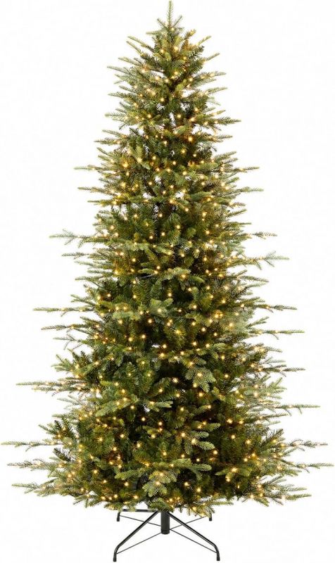 Best Choice Products 7.5ft Pre-Lit Artificial Aspen Slim Christmas Tree, Noble Holiday Décor w/ 2,136 Branch Tips, 2-in-1 Multicolor LED Lights, Cordless Connection, Metal Stand