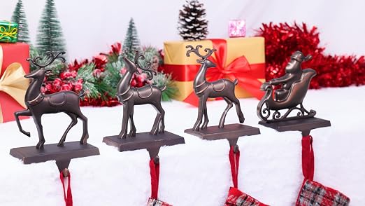 MCEAST Set of 4 Christmas Stocking Holders, Metal Christmas Hanging Hooks