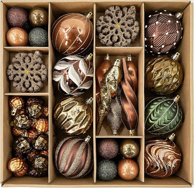 JORNOY 70CT Christmas Ball Ornaments Set for Tree Decor, Earth Tone