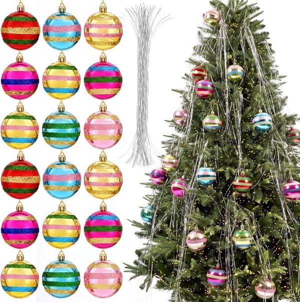 Soulchen Vintage Christmas Tree Ornaments Set, 2.4'' Retro Striped Ball
