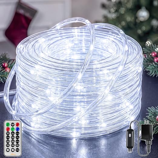 Ollny Christmas Rope Lights Outdoor, 50 FT 300 LED, Plug&Remote, Cool White