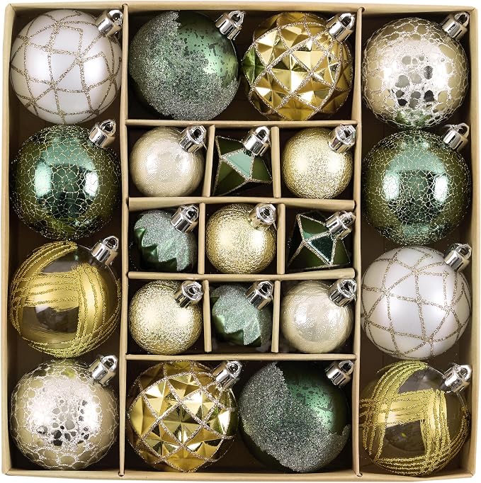 DecorbyHannah 21ct Green Gold Christmas Ornaments Set Tree Decorations