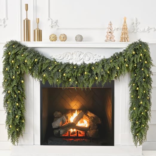 18FT Pre-Lit Christmas Garland, Realistic Artificial Cedar Garland, 1 Pc