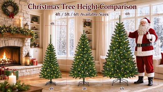 6FT Xmas Tree with 150 LED Plug-in Twinkle Lights & Gloves Set, 180cm Full Artificial Christmas Tree 650 Tips, Green Hinged Holiday Decoration with Stand for Home Living Room Indoor